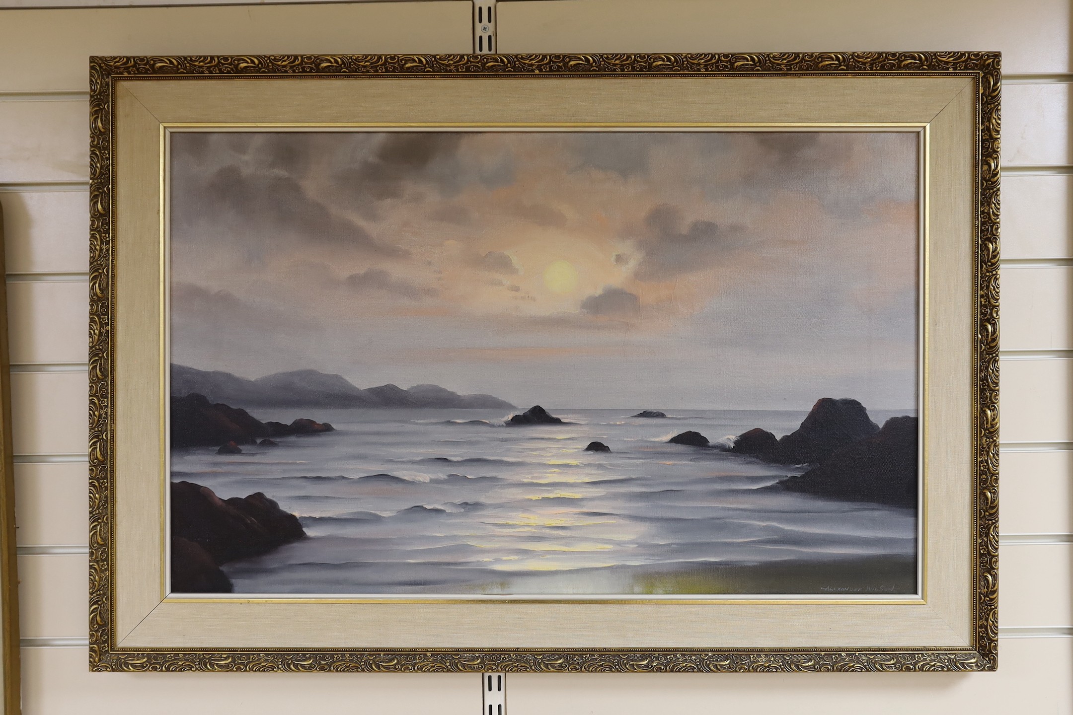 Alexander Wilson, oil on canvas, seascape from coast, signed, 49 x 79cm